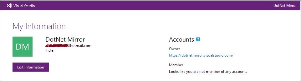 Visual Studio Profile Information