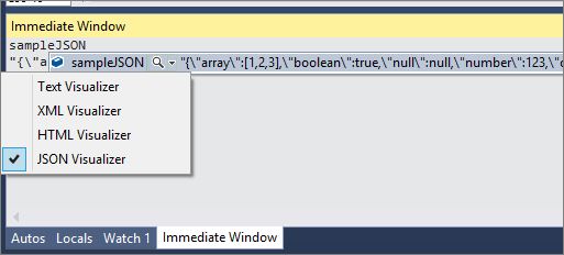 Getting JSON Visualizer from Immediate Window