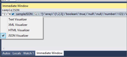 Getting JSON Visualizer from Immediate Window