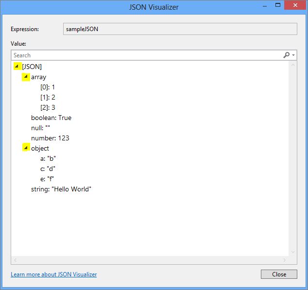 JSON Data Objects in TreeView format