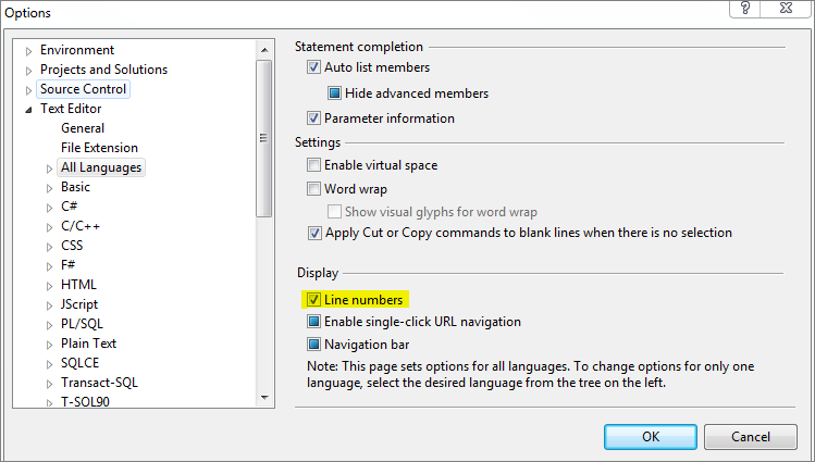 Display line numbers in visual studio - DotNetMirror