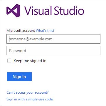 Visual Studio Profile Sign in